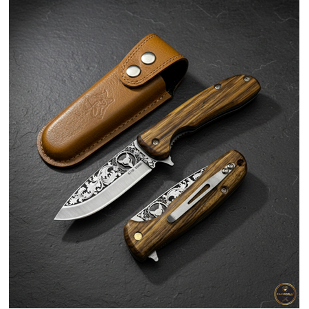 El Yapımı Yerli Üretim Gravürlü 4116 Paslanmaz Çelik Klipsli ve İçten Kilit Mekanizmalı Kamp Çakısı