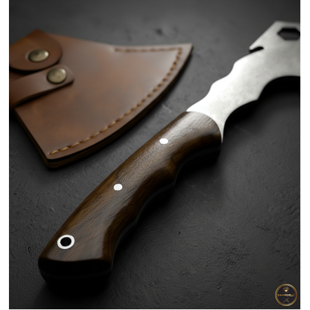 EL YAPIMI TAMAMEN YERLİ ÜRETİM PASLANMAZ ÇELİK DERİ KILIFLI AVCI AV KAMP BALTASI KOD:CKR521-02