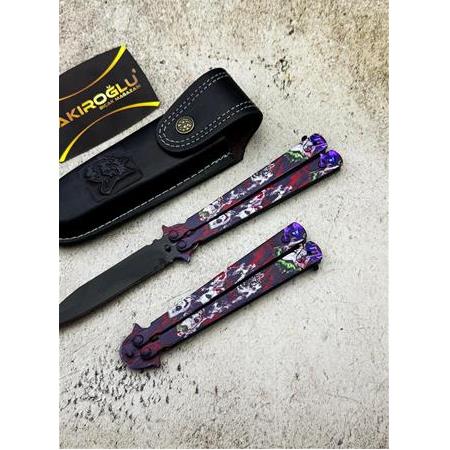 EL YAPIMI VE TAMAMEN İLK KEZ YERLİ ÜRETİM DÖVME ÇELİK JOKER MODEL KELEBEK ÇAKI KOD:CKR424-04