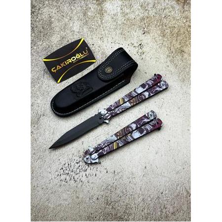 EL YAPIMI VE TAMAMEN İLK KEZ YERLİ ÜRETİM “TEK TABANCA SKULL” MODEL KELEBEK ÇAKI KOD:CKR424-07
