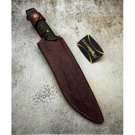 EL YAPIMI DÖVME ÇELİK ÖZEL ÜRETİM COMPACT KABZELİ AĞIR HİZMET BIÇAĞI (SALLAMA) KOD:3027-02