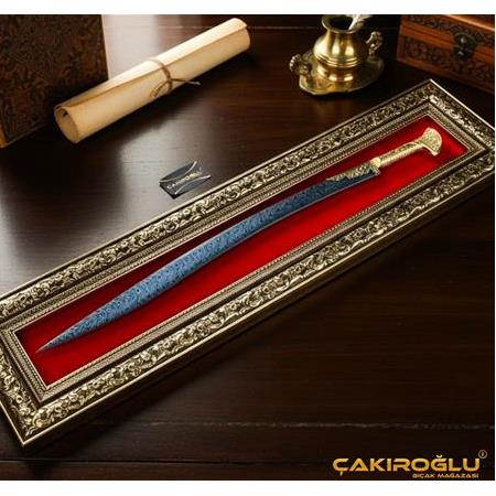 EL YAPIMI PREMİUM ÜST DÜZEY GOLD SERİSİ TABLOLU DAMASCUS ÇELİK BÜYÜK YATAĞAN PALASI KOD:CKR653-02