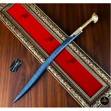 EL YAPIMI PREMİUM ÜST DÜZEY GOLD SERİSİ TABLOLU DAMASCUS ÇELİK BÜYÜK YATAĞAN PALASI KOD:CKR653-02