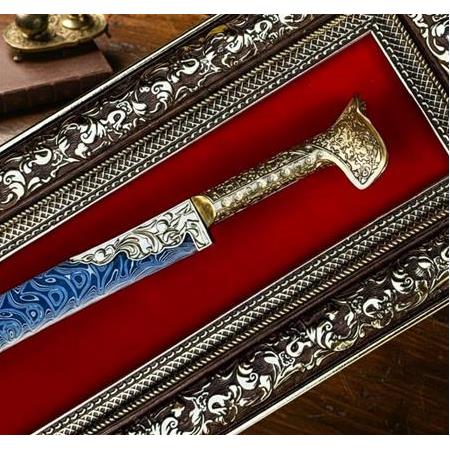 EL YAPIMI PREMİUM ÜST DÜZEY GOLD SERİSİ TABLOLU DAMASCUS ÇELİK BÜYÜK YATAĞAN PALASI KOD:CKR653-02