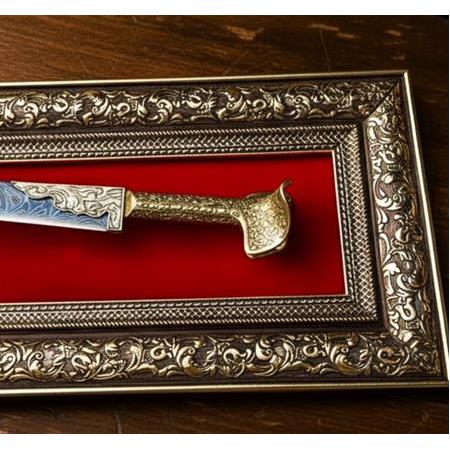 EL YAPIMI PREMİUM ÜST DÜZEY GOLD SERİSİ TABLOLU DAMASCUS ÇELİK BÜYÜK YATAĞAN PALASI KOD:CKR653-02