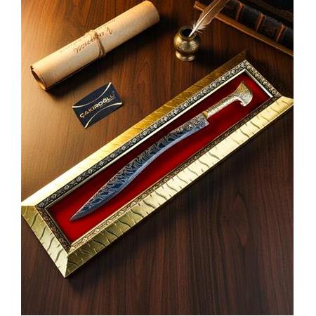 EL YAPIMI PREMİUM ÜST DÜZEY GOLD SERİSİ MIKNATISLI TABLOLU DAMASCUS ÇELİK YATAĞAN PALASI KOD:CKR653