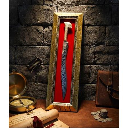 EL YAPIMI PREMİUM ÜST DÜZEY GOLD SERİSİ MIKNATISLI TABLOLU DAMASCUS ÇELİK YATAĞAN PALASI KOD:CKR653