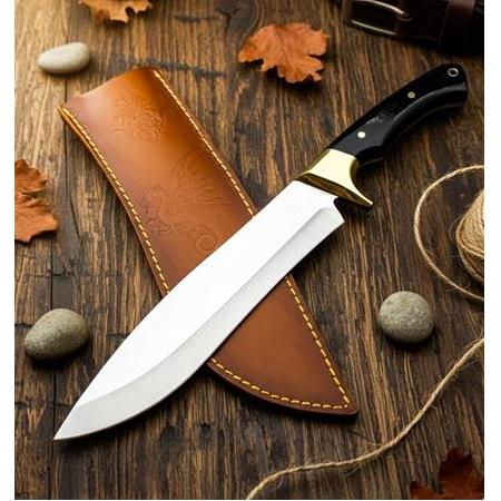 EL YAPIMI YERLİ ÜRETİM MİKA (PLEKSİGLAS) KABZELİ PİRİNÇ ÖNLÜKLÜ AVCI AV KAMP BIÇAĞI KOD:CKR472-02