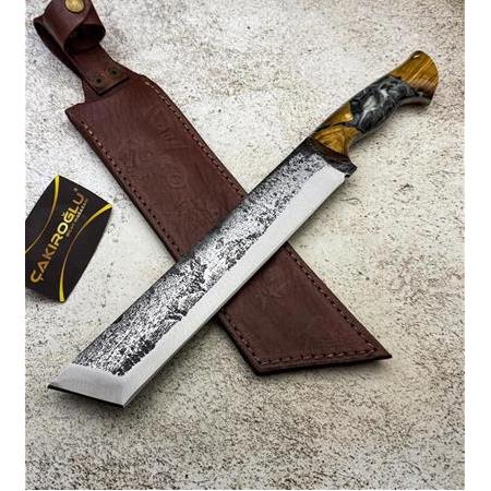 EL YAPIMI ÖZEL ÜRETİM TANTO MODEL EPOKSİ HİBRİT KABZELİ SALLAMA AV KAMP BIÇAĞI KOD:CKR259-03