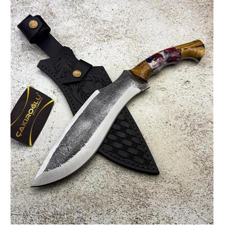 EL YAPIMI DÖVME ÇELİK EPOKSİ HİBRİT KABZELİ AĞIR HİZMET BIÇAĞI KUKRİ (SALLAMA) KOD:CKR826-02