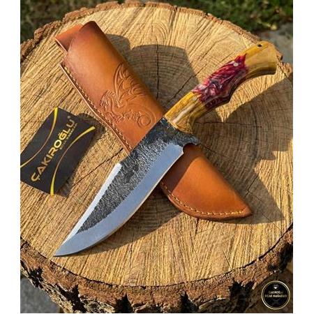 EL YAPIMI YERLİ ÜRETİM DÖVME ÇELİK EPOKSİ HİBRİT KABZELİ AVCI AV KAMP BIÇAĞI KOD:CKR634-11