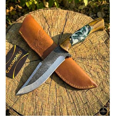 EL YAPIMI YERLİ ÜRETİM DÖVME ÇELİK EPOKSİ HİBRİT KABZELİ AVCI AV KAMP BIÇAĞI KOD:CKR634-10