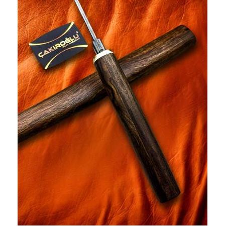 EL YAPIMI ÜST DÜZEY ŞAHESER DAMASCUS ÇELİK, KOMPLE ÖZEL KÖK CEVİZ AHŞAP DİZAYNLI KATANA (Wakizashi)