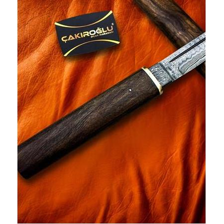 EL YAPIMI ÜST DÜZEY ŞAHESER DAMASCUS ÇELİK, KOMPLE ÖZEL KÖK CEVİZ AHŞAP DİZAYNLI KATANA (Wakizashi)