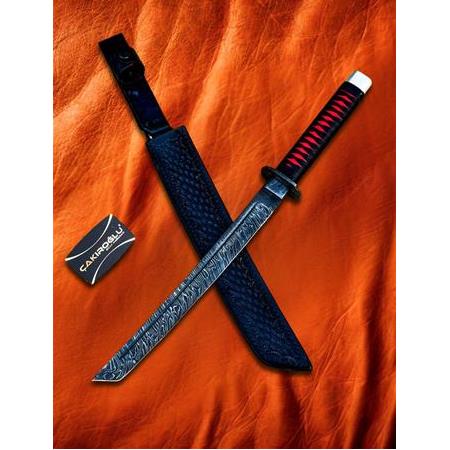 EL YAPIMI TAMAMEN ÜST DÜZEY VİP ÖZEL ÜRETİM DAMASCUS ÇELİK DERİ KIN’LI 50 CM KATANA KOD:CKR455-07