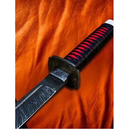 EL YAPIMI TAMAMEN ÜST DÜZEY VİP ÖZEL ÜRETİM DAMASCUS ÇELİK DERİ KIN’LI 50 CM KATANA KOD:CKR455-07