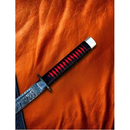 EL YAPIMI TAMAMEN ÜST DÜZEY VİP ÖZEL ÜRETİM DAMASCUS ÇELİK DERİ KIN’LI 50 CM KATANA KOD:CKR455-07