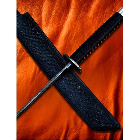 EL YAPIMI TAMAMEN ÜST DÜZEY VİP ÖZEL ÜRETİM DAMASCUS ÇELİK DERİ KIN’LI 50 CM KATANA KOD:CKR455-07