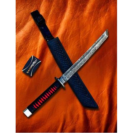 EL YAPIMI TAMAMEN ÜST DÜZEY VİP ÖZEL ÜRETİM DAMASCUS ÇELİK DERİ KIN’LI 50 CM KATANA KOD:CKR455-07