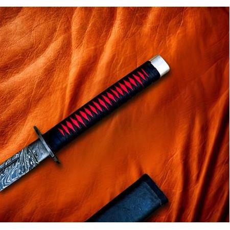 EL YAPIMI TAMAMEN ÜST DÜZEY VİP ÖZEL ÜRETİM DAMASCUS ÇELİK DERİ KIN’LI 90 CM KATANA KOD:CKR455-06
