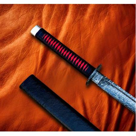 EL YAPIMI TAMAMEN ÜST DÜZEY VİP ÖZEL ÜRETİM DAMASCUS ÇELİK DERİ KIN’LI 90 CM KATANA KOD:CKR455-06