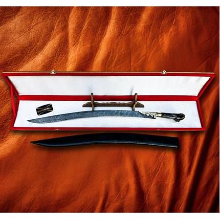 EL YAPIMI PREMİUM VİP ÖZEL ÜRETİM DAMASCUS ŞAM ÇELİK VE BOYNUZ (KEMİK) KABZELİ 80 CM YATAĞAN PALASI