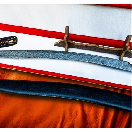 EL YAPIMI PREMİUM VİP ÖZEL ÜRETİM DAMASCUS ŞAM ÇELİK VE BOYNUZ (KEMİK) KABZELİ 80 CM YATAĞAN PALASI