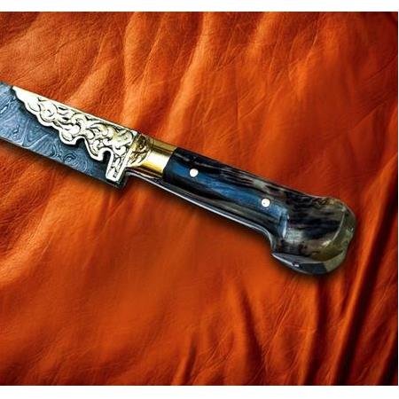 EL YAPIMI PREMİUM VİP ÖZEL ÜRETİM DAMASCUS ŞAM ÇELİK VE BOYNUZ (KEMİK) KABZELİ 80 CM YATAĞAN PALASI