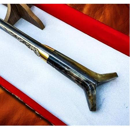 EL YAPIMI PREMİUM VİP ÖZEL ÜRETİM DAMASCUS ŞAM ÇELİK VE BOYNUZ (KEMİK) KABZELİ 80 CM YATAĞAN PALASI