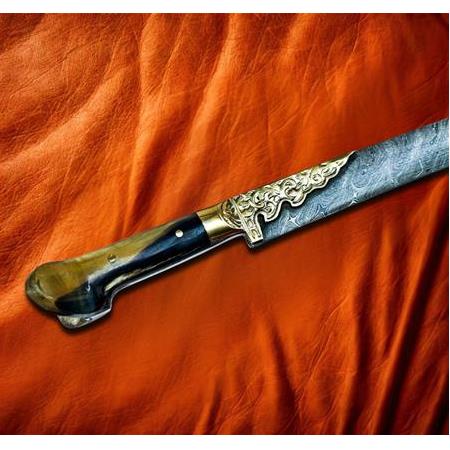 EL YAPIMI PREMİUM VİP ÖZEL ÜRETİM DAMASCUS ŞAM ÇELİK VE BOYNUZ (KEMİK) KABZELİ 80 CM YATAĞAN PALASI