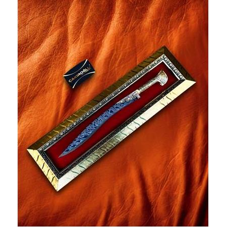 EL YAPIMI PREMİUM ÜST DÜZEY GOLD SERİSİ MIKNATISLI TABLOLU DAMASCUS ÇELİK YATAĞAN PALASI KOD:CKR653