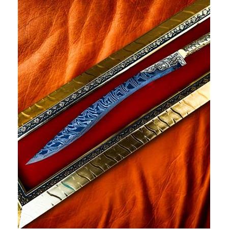 EL YAPIMI PREMİUM ÜST DÜZEY GOLD SERİSİ MIKNATISLI TABLOLU DAMASCUS ÇELİK YATAĞAN PALASI KOD:CKR653