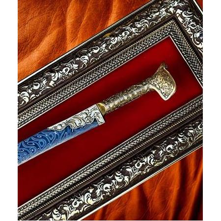 EL YAPIMI PREMİUM ÜST DÜZEY GOLD SERİSİ TABLOLU DAMASCUS ÇELİK BÜYÜK YATAĞAN PALASI KOD:CKR653-02