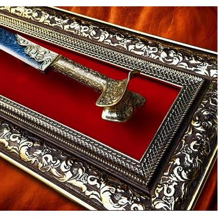 EL YAPIMI PREMİUM ÜST DÜZEY GOLD SERİSİ TABLOLU DAMASCUS ÇELİK BÜYÜK YATAĞAN PALASI KOD:CKR653-02