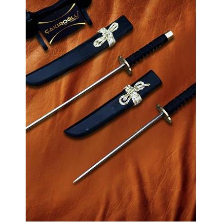 EL YAPIMI VE EL İŞÇİLİĞİ TAMAMEN ÖZEL ÜRETİM ORİJİNAL KINLI VE STANDLI 2’Lİ SET KATANA KOD:CKR455-11