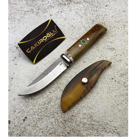 EL YAPIMI YERLİ ÜRETİM N690 BÖHLER KEMİK (BOYNUZ) KABZELİ VE ÖZEL STANDLI AV KAMP BIÇAĞI KOD:CKR820