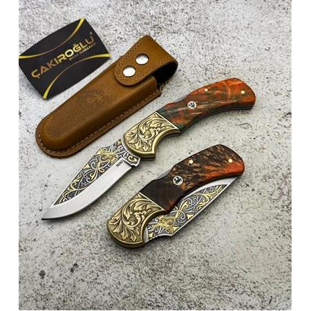 EL YAPIMI VİP ÖZEL ÜRETİM GRAVÜR ÜZERİ 24 AYAR ALTIN İŞLEMELİ N690 BÖHLER KAMP ÇAKISI KOD:CKR819-04