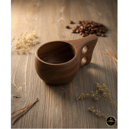 KAMPLARIN VAZGEÇİLMEZ PARÇASI, KOYU KÖK CEVİZ KABZELİ AHŞAP KUKSA BARDAK KOD:CKR718-02