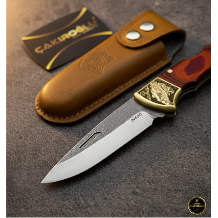 El Yapımı N690 Böhler Çelik, Gravürlü Balçak Ve Kilit Mekanizmalı Büyük Boy Kamp Çakısı Ckr0850/62