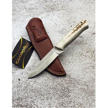EL YAPIMI N690 BÖHLER ÇELİK GEYİK BOYNUZU KABZELİ BUSHCRAFT MODEL AVCI AV KAMP BIÇAĞI KOD:CKR584-03