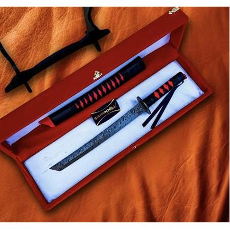 EL YAPIMI ÜST DÜZEY VİP ÖZEL ÜRETİM KUTULU DAMASCUS ÇELİK DERİ KIN’LI 45 CM KATANA KOD:CKR587-08