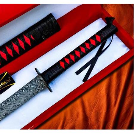 EL YAPIMI ÜST DÜZEY VİP ÖZEL ÜRETİM KUTULU DAMASCUS ÇELİK DERİ KIN’LI 60 CM KATANA KOD:CKR587-09