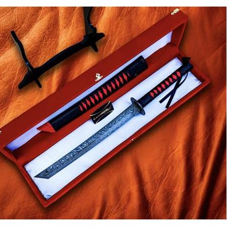 EL YAPIMI ÜST DÜZEY VİP ÖZEL ÜRETİM KUTULU DAMASCUS ÇELİK DERİ KIN’LI 60 CM KATANA KOD:CKR587-09