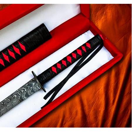 EL YAPIMI ÜST DÜZEY VİP ÖZEL ÜRETİM KUTULU DAMASCUS ÇELİK DERİ KIN’LI 90 CM KATANA KOD:CKR587-10