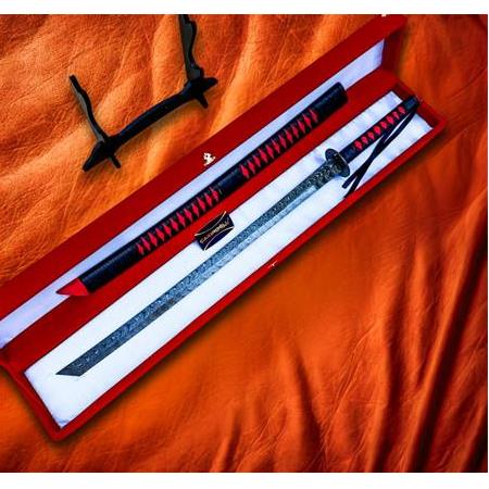EL YAPIMI ÜST DÜZEY VİP ÖZEL ÜRETİM KUTULU DAMASCUS ÇELİK DERİ KIN’LI 90 CM KATANA KOD:CKR587-10