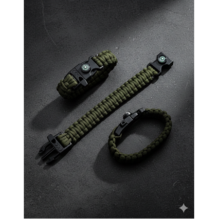 PUSULALI VE DÜDÜKLÜ PARACORD HAKİ RENK HAYATTA KALMA BİLEKLİĞİ KOD:CKR649