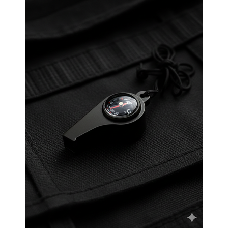 BOYUNA ASILABİLİR İPLİ, PUSULA VE TERMOMETRE ÖZELLİKLİ SURVİVAL KAMP AÇIK HAVA DÜDÜĞÜ KOD:CKR648