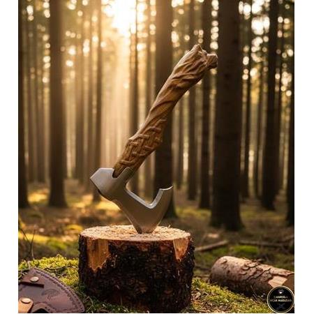 EL YAPIMI TAMAMEN ÜST DÜZEY ÖZEL EL İŞÇİLİĞİ ASLAN BAŞLI AVCI AV KAMP BALTASI KOD:CKR106