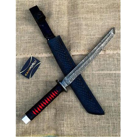 EL YAPIMI TAMAMEN ÜST DÜZEY VİP ÖZEL ÜRETİM DAMASCUS ÇELİK DERİ KIN’LI 50 CM KATANA KOD:CKR455-07