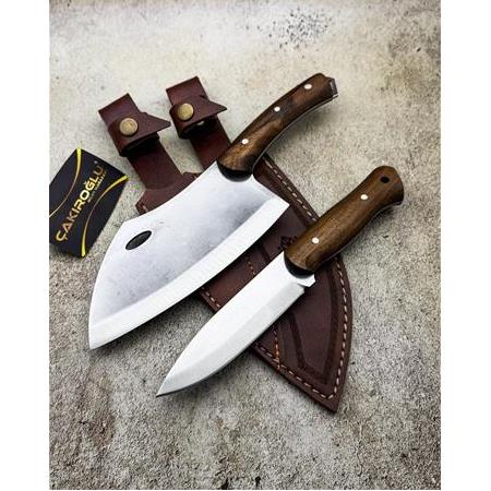 EL YAPIMI YERLİ ÜRETİM TEK DERİ KILIFTA BUSHCRAFT VE ALMAZAN AVCI AV KAMP BIÇAĞI SETİ KOD:CKR704